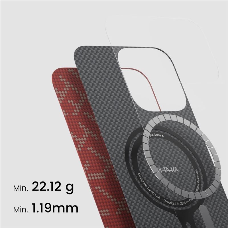 Husa PITAKA Tactile Woven compatibila cu iPhone 16 Pro Max PTK Red/Gold